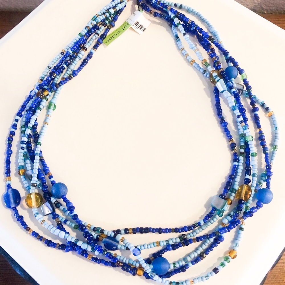 NEW Handmade Shades of Blue Layered Necklace - Picture 2 of 4